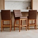Ver imagem 1 de Kit 03 Banquetas Baixa Cozinha Bancada Bar Sala Jantar Fixa Mila L02 Couríssimo Marrom - Lyam