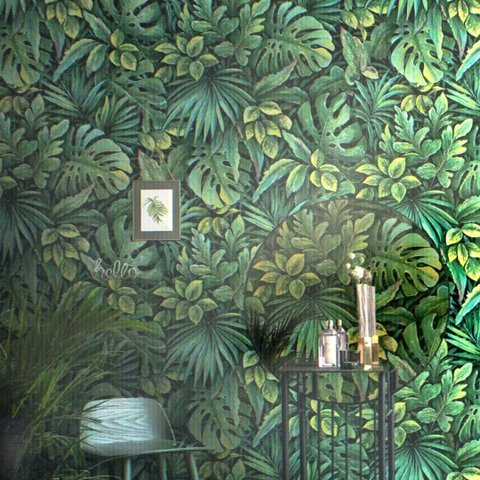 Papel de Parede Estampado Folha Verde Vinilico Lavável+ Cola Inclusa