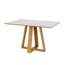 Ver imagem 6 de Mesa de Jantar 135cm c/ 4 Cadeiras Estofadas Dalla Costa MDF Cor:Off White com Freijó e Bege Rú