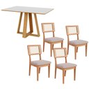 Ver imagem 1 de Mesa de Jantar 135cm C/ 4 Cadeiras Estofadas Dalla Costa Mdf Cor:off White com Freijó e Bege Rú