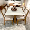 Ver mais imagens de Mesa de Jantar 135cm c/ 4 Cadeiras Estofadas Dalla Costa MDF Cor:Off White com Freijó e Bege Rú