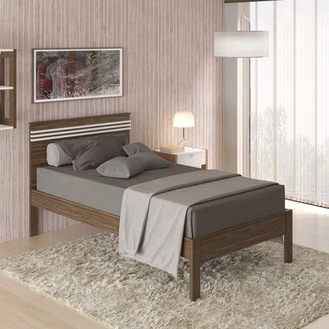 Cama de Solteiro para Colchão 88cm Nogal/branco Cm8010 Tecno Mobili