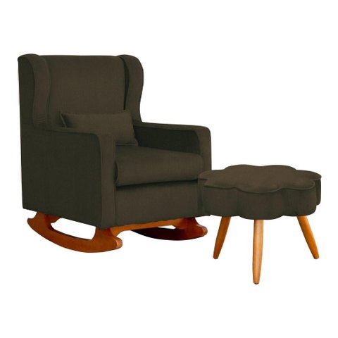 Poltrona C/ Puff Balanço Amamentação Aurora Suede Marrom - Lm Decor