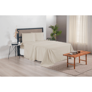 Jogo de Lençol Completo Casal Queen Size Versatile Ponto Palito 4 Peças Micropercal 300 Fios Cáqui