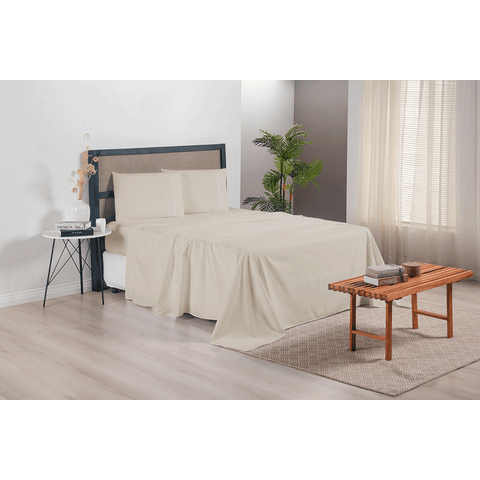 Jogo de Lençol Completo Casal Queen Size Versatile Ponto Palito 4 Peças Micropercal 300 Fios Cáqui