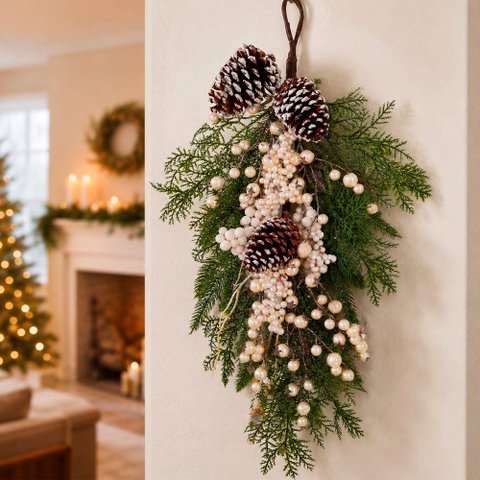 Guirlanda Natal Enfeite Pinhas Decoração Porta Parede 55cm