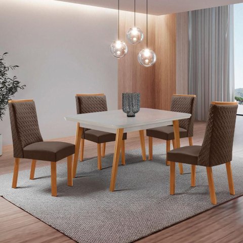 Mesa de Jantar Copper 4 Lugares Retangular MDF com Vidro 120cm Marrom Moderna