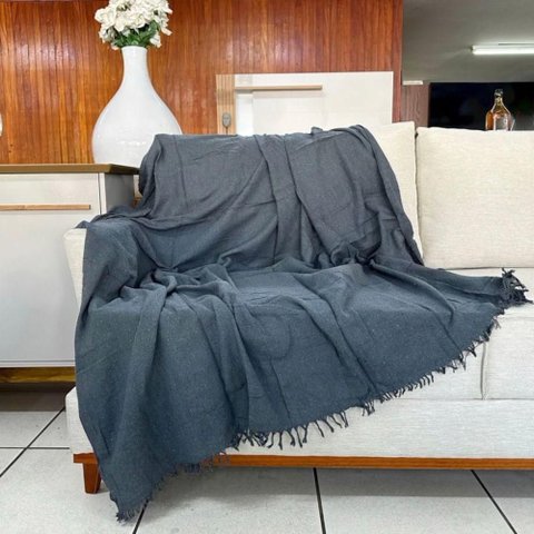 Manta para Sofá King 400x200cm 100% Algodão Tecido Grosso Cinza Escuro