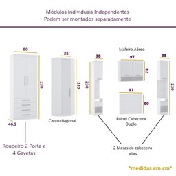 Guarda Roupa Dormitório Modulado Alpes Solteiro Canto - Roupeiro Luciane M06:branco - 4