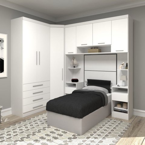 Guarda Roupa Dormitório Modulado Alpes Solteiro Canto - Roupeiro Luciane M06:branco