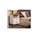 Ver imagem 1 de Mesa de Cabeceira Retrô Madri com Pés Palito 2 Gavetas - Off White com Freijó