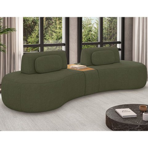 Sofá Curvo Modulado Retrátil 285cm Hyun Linho Verde - Sallar Home