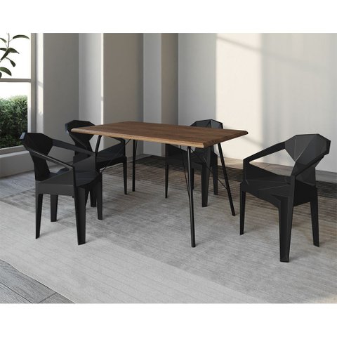 Mesa Jantar Paraty 140cm com 4 Cadeiras Pretas Diamond para Sala de Jantar Cozinha - Imbuia/preto