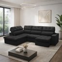 Ver imagem 3 de Sofá 4 Lugares Retrátil Reclinável Chaise Esquerdo 288cm Solin F04 Veludo Preto - Lyam Decor