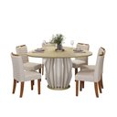 Ver imagem 4 de Mesa de Sala Jantar Tokyo C/ Tampo Madeirado C/ Vidro Orgânico 136x136cm Off White/dourado - Dj Mó