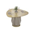 Ver imagem 1 de Mesa de Sala Jantar Tokyo C/ Tampo Madeirado C/ Vidro Orgânico 136x136cm Off White/dourado - Dj Mó