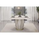 Ver imagem 5 de Mesa de Sala Jantar Tokyo C/ Tampo Madeirado C/ Vidro Orgânico 136x136cm Off White/dourado - Dj Mó