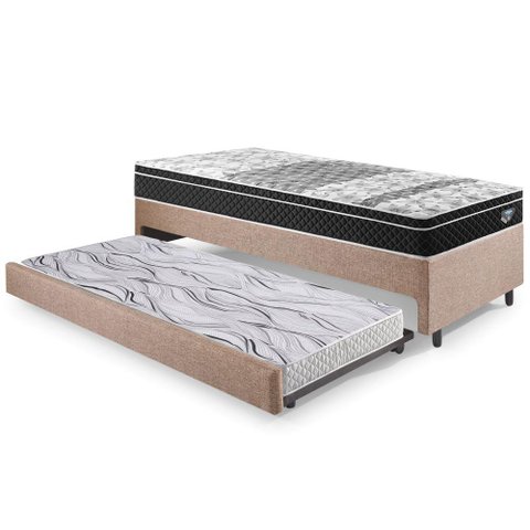 Bicama Box Solteiro Linho 88x188x28 Cm com Colchão Gransleep Molas Verticoil