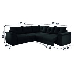 Sofá de Canto 5 Lugares Retrátil Qatar Suede Preto - 3