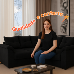 Sofá de Canto 5 Lugares Retrátil Qatar Suede Preto - 6