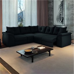 Sofá de Canto 5 Lugares Retrátil Qatar Suede Preto - 1