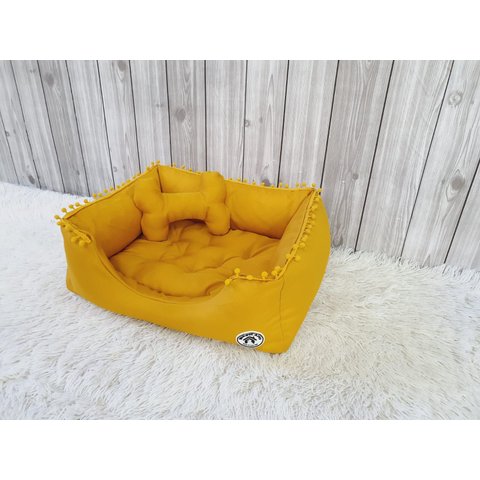 Cama Cabana Pet Amarelo Mostarda Tenda M Toca Cachorro Gato Almofada Lavavel Totalmente Desmontavel