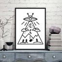 Ver imagem 2 de Quadro Decorativo Abdução Disco Voador 24x18cm - com vidro:Madeira preta