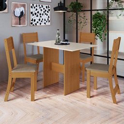 Conjunto de Mesa Sala de Jantar Carla com 4 Cadeiras 1,08m Freijó/Off White Indekes - 2