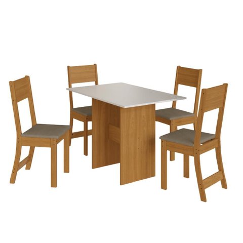 Conjunto de Mesa Sala de Jantar Carla com 4 Cadeiras 1,08m Freijó/Off White Indekes