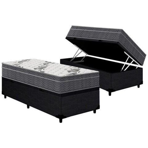 Cama Box Baú Solteiro: Colchão Anatômico Ortobom D33 / EP Airtech 100 + Base CRC Courano Black(