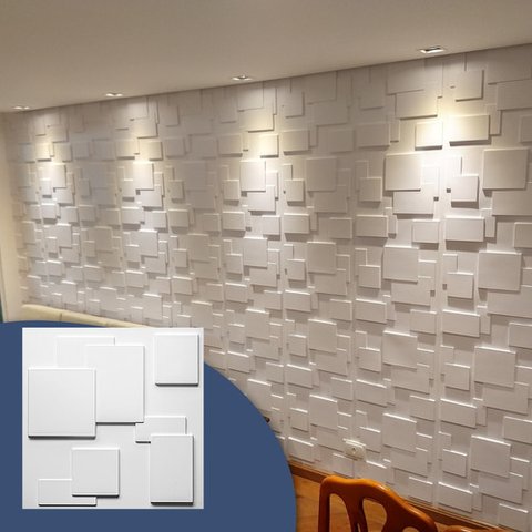 3 Placas 3d Revestimento de Parede Modelo Quadratto 50x50cm