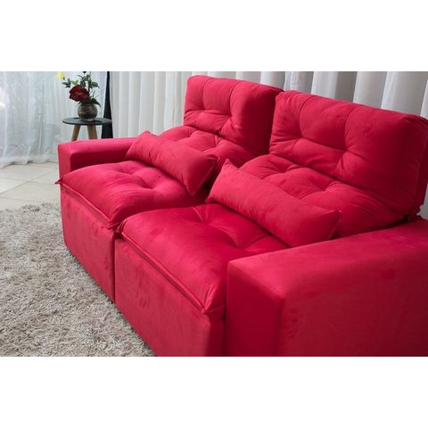 Sofá Retrátil e Reclinável 2,00m em Tecido Suede Vermelho