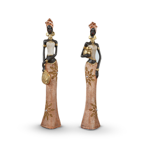 Dueto Mulheres Africana Enfeite Decorativo de Gesso