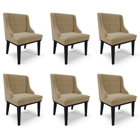 Kit 6 Cadeiras Decorativas Sala de Jantar Base Fixa de Madeira Firenze Suede Nude/Preto G19 - Gran B