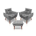 Ver imagem 1 de Kit C-2 Poltronas Opala + 01 Puff Opala Elegante Suede Cinza Claro