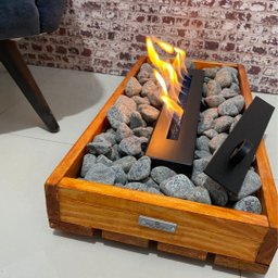 Lareira Ecológica Em Madeira Com Pedras Cinzas Decorativas - 8