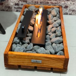 Lareira Ecológica Em Madeira Com Pedras Cinzas Decorativas - 4