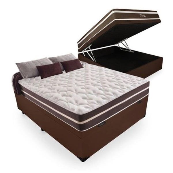 Cama Box com Baú Casal + Colchão de Molas - Anjos - Classic Superlastic 138cm - Marrom - 1