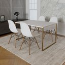 Ver imagem 1 de Mesa Jantar Industrial Retangular 137x90cm Branca Base Dourada com 4 Cadeiras Eames Eiffel Madeira B