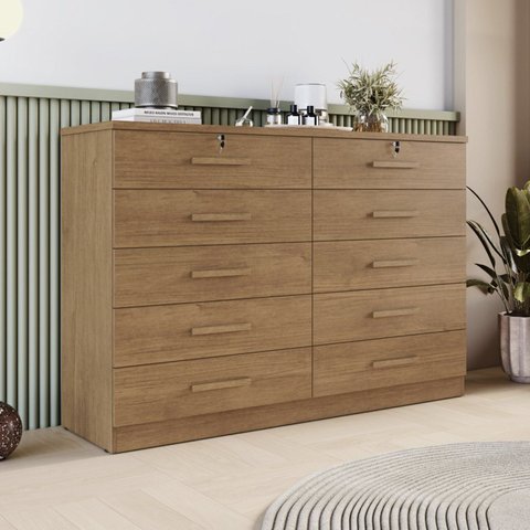Cômoda para Quarto 10 Gavetas Genova Marrom/Cumaru