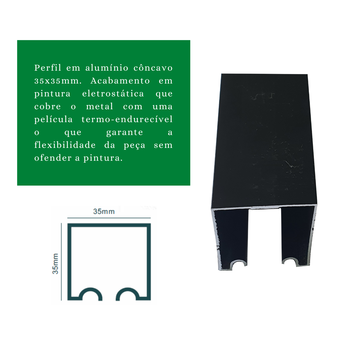 Kit Trilho Correr 4,00m 35x35 Alumínio Preto p/ Duas Portas de 100cm - RDA-4 - KT2-713.4 - 6