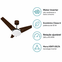 Ver imagem 5 de Ventilador de Teto Venti-Delta Munique Inverter 55W Bivolt 95cm 3 Pás MDF com Controle Remoto e Lust