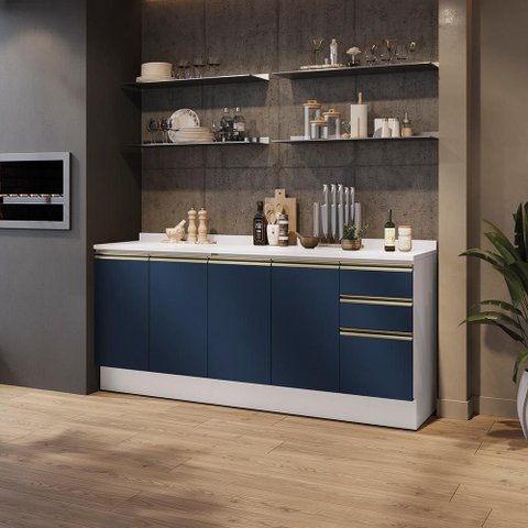 Balcões de Cozinha 100% Mdf 200cm Branco/azul Profundo Celeste Kappesberg
