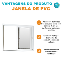 Janela Correr PVC  120x120x8  Branca 2 folhas - 6