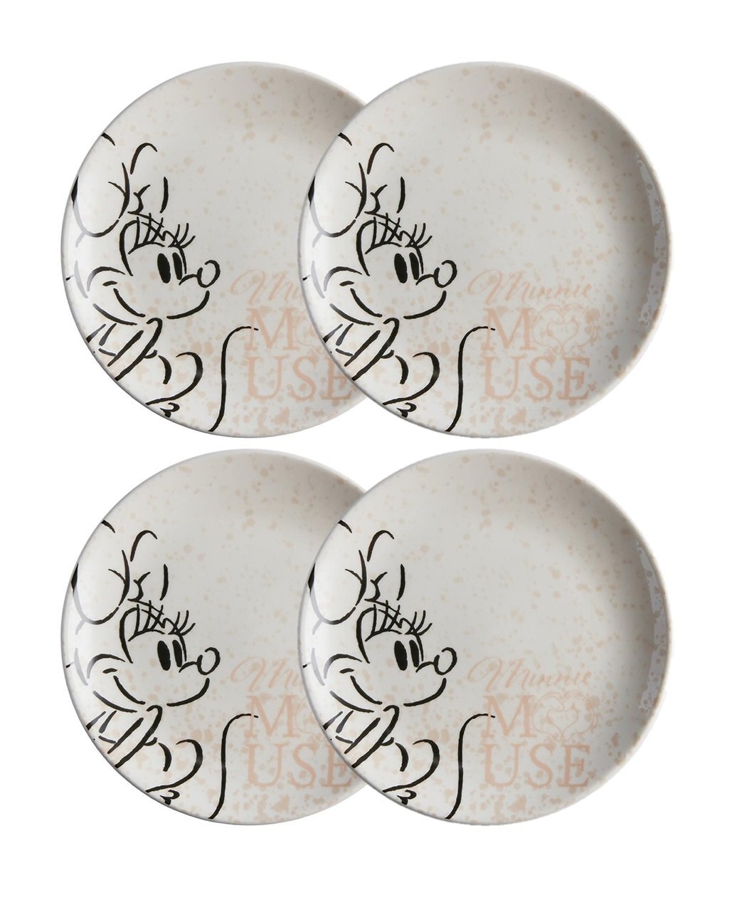 Kit 4 Pratos de Sobremesa Cerâmica Minnie Mouse Disney 20cm