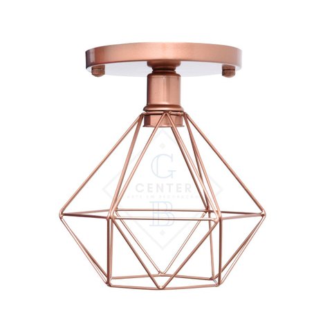 Lustre de Teto Industrial Plafon Retrô Aramado Diamante Rose Gold