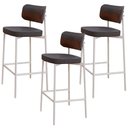 Ver imagem 1 de Kit 03 Banquetas Alta Bar Cozinha Sala de Jantar Aço Branco Kaira C01 Linho Preto Courino Whisky - L