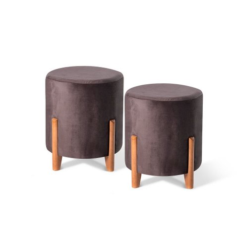Kit 02 Puffs Decorativo Redondo em Suede Cor Marrom