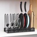 Ver imagem 3 de Organizador Panelas Frigideiras Rack Inox Ajustavel Armarios Bancadas Suporte Multiuso Grande 8 Divi