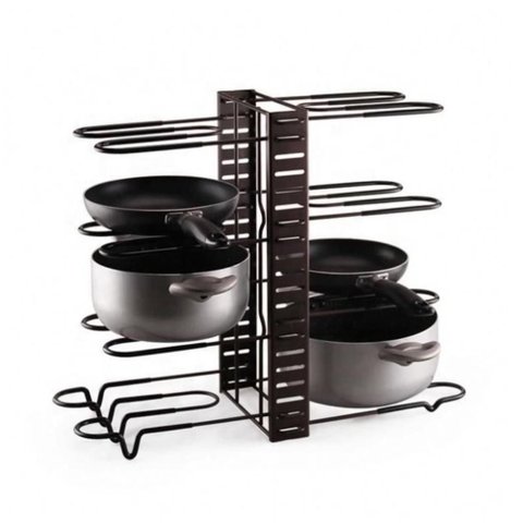 Organizador Panelas Frigideiras Rack Inox Ajustavel Armarios Bancadas Suporte Multiuso Grande 8 Divi